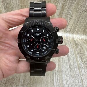 Saks Fifth Avenue GRAY Mens Black Ip Stainless Steel Chronograph Link Watch READ